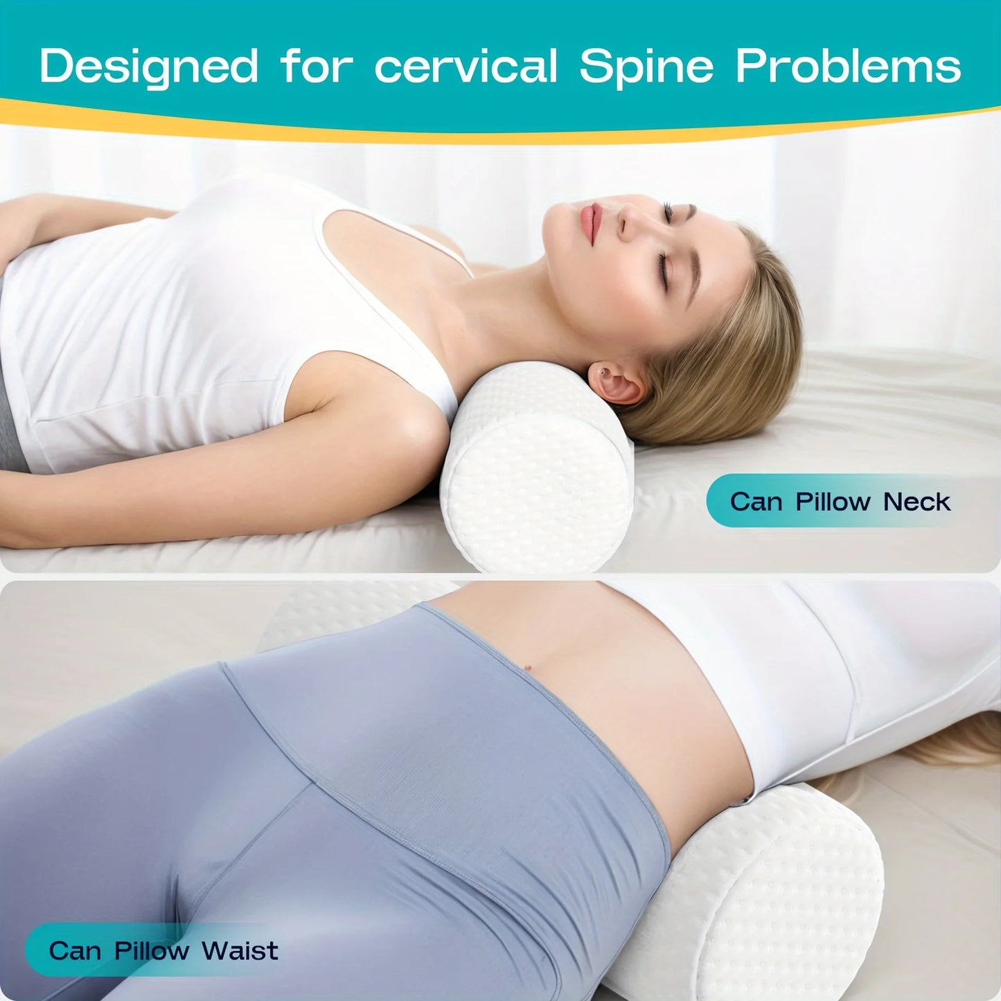 Rund Cervikal Kudde med Avtagbart Tvättbart Överdrag – Ergonomiskt Designad för Huvud, Nacke, Rygg och Ben